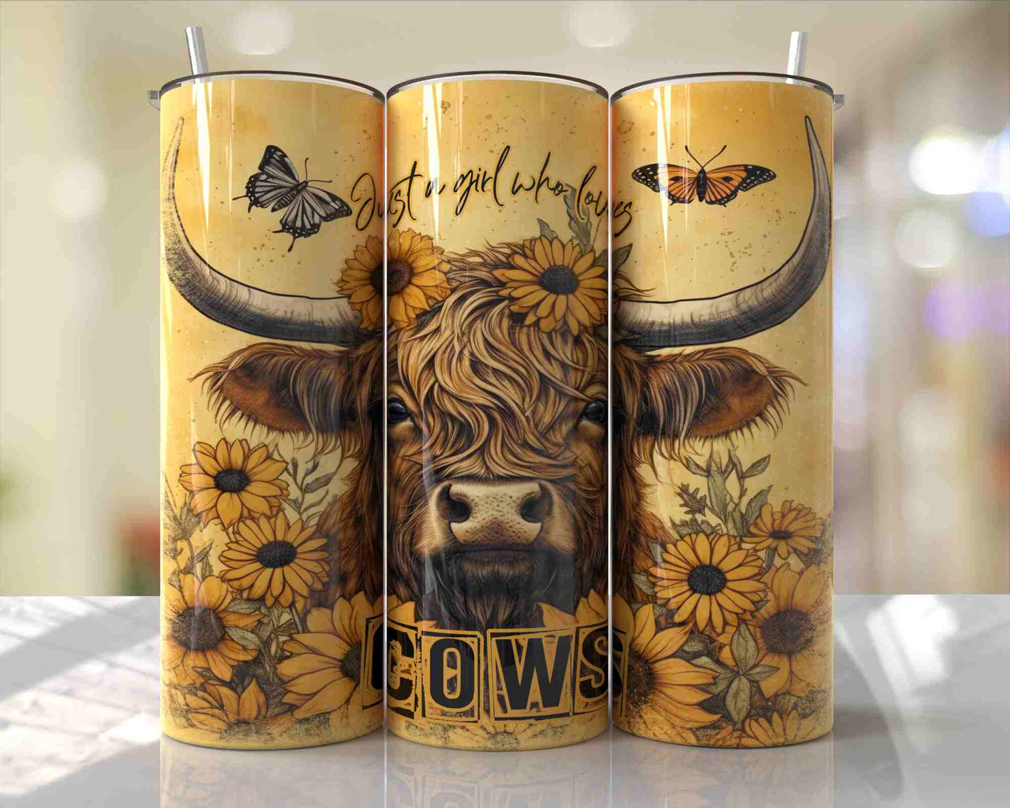 Sunflower Girl Who Loves Cows Duo Tumbler