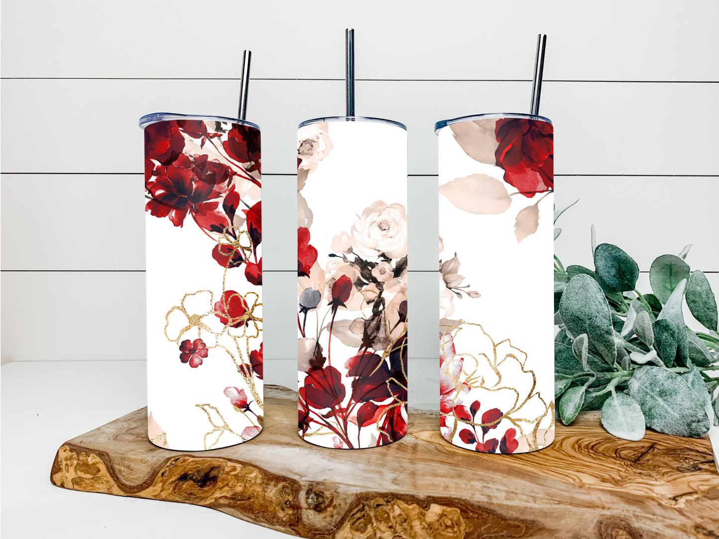 Red and Gold Flowers Duo Tumbler