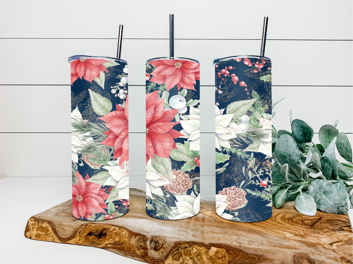 Navy Poinsettia Duo Tumbler