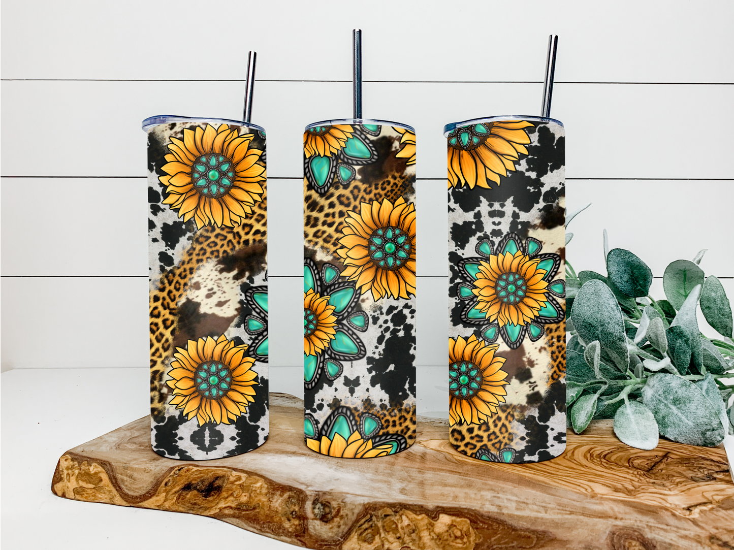 Gemstone Sunflower Cowhide Duo Tumbler