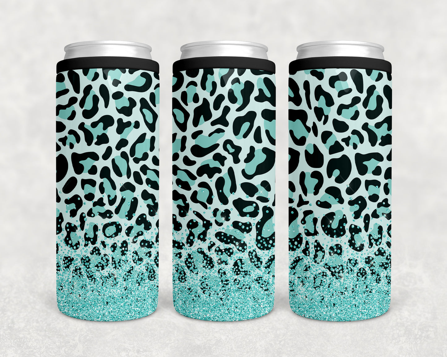 Teal Cheetah 12oz Skinny Can Coozie