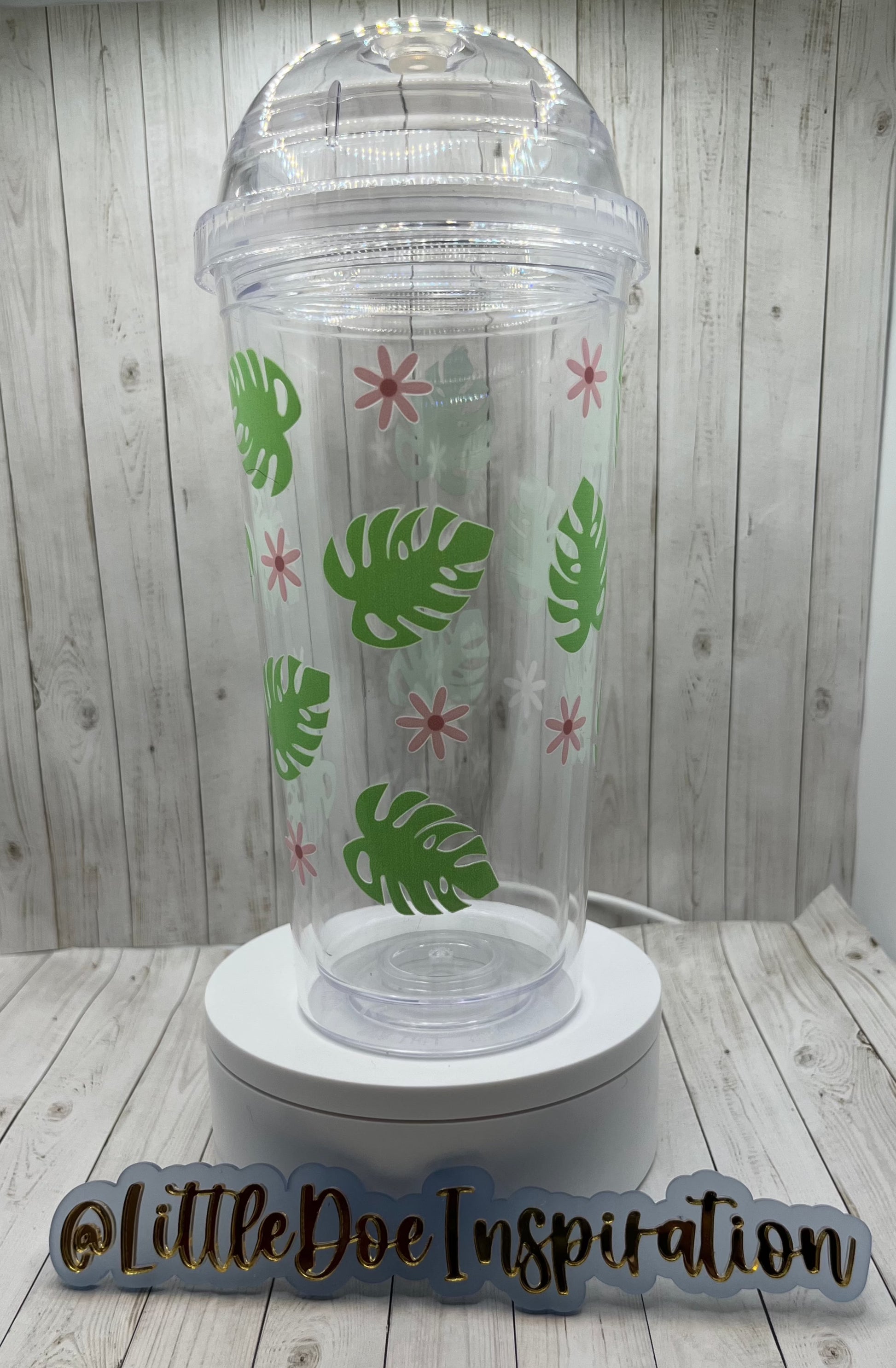 Monstera color changing glass cup with wooden lid – Little Olen